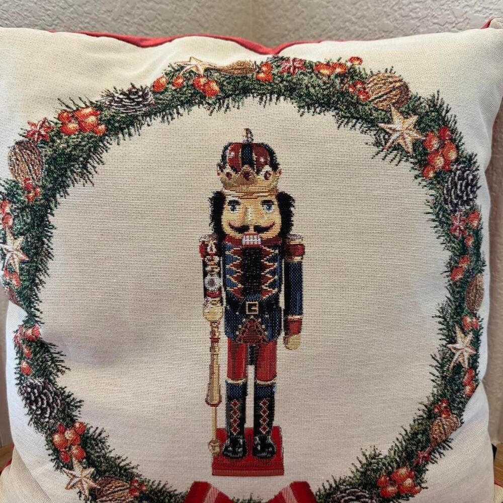 NWT Caldeira Christmas Nutcracker Wreath Tapestry Pillow - Picture 2 of 6